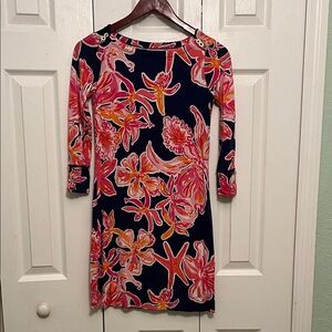 Lilly Pulitzer Floral Print Navy Dress XXS
